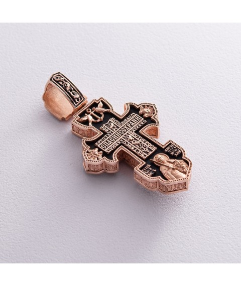 Чоловічий православний хрест "Розп'яття. Врятуй та Збережи" з ебенового дерева та золота 1003 Онікс