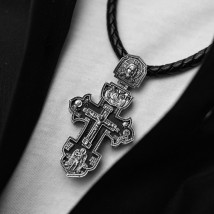 Мужской православный крест "Распятие. Спаси и Сохрани" из эбенового дерева и сереба 1003с Онікс
