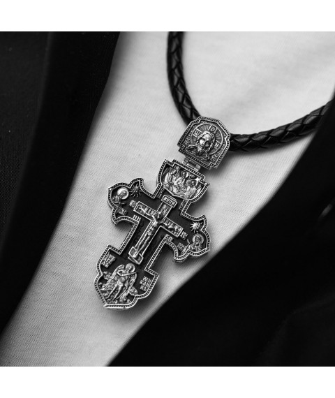 Men's Orthodox cross "Crucifixion. Save and Preserve" made of ebony and silver 1003c Onyx