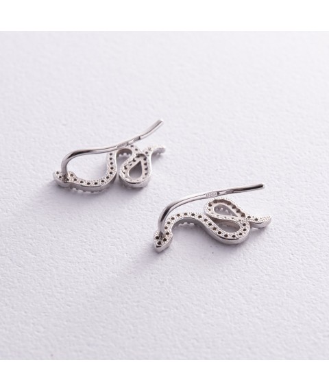 Earrings - climbers "Snakes" in silver (cubic zirconia) 109410 Onyx