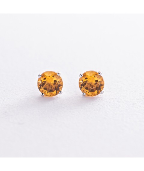 Gold earrings - studs with citrine s08409 Onyx