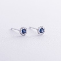 Gold earrings - studs (diamonds, sapphires) sb0497gm Onyx