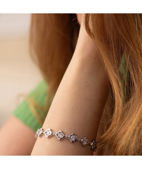 Silver bracelet "Clover" with cubic zirconia 141438 Onix 19