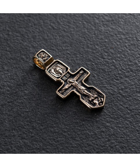 Golden cross "Crucifixion. Seraphim of Sarov" p03163 Onyx