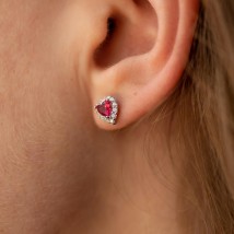 Silver earrings - studs "Hearts" with cubic zirconia 123295k Onyx