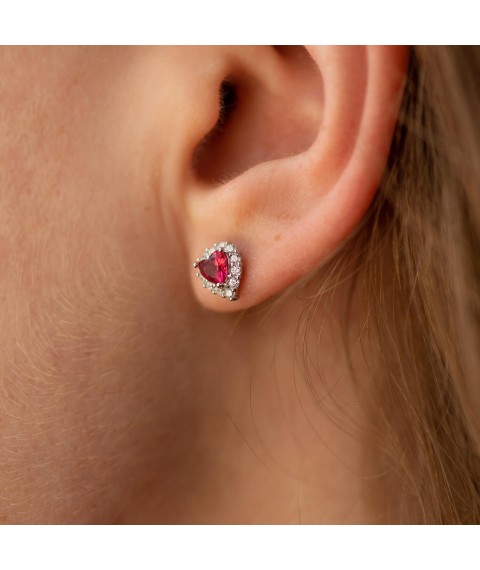 Silver earrings - studs "Hearts" with cubic zirconia 123295k Onyx