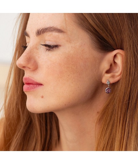 Gold earrings - studs (amethyst, topaz) s07335 Onyx