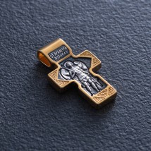 Silver cross "Savior not made by hands. St. Nicholas. Archangel Michael" 131348 Onyx
