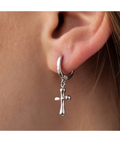 Silver earrings "Cross" 122201 Onyx