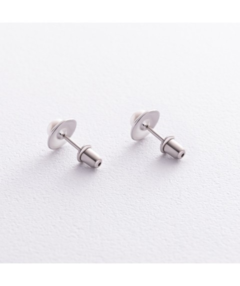 Silver earrings - studs with cult. fresh pearls 121304 Onyx