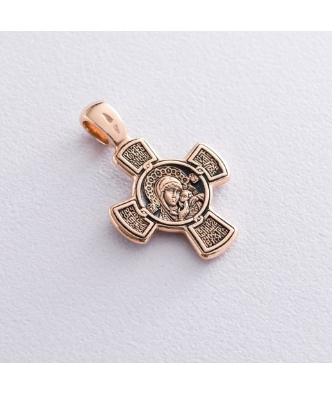 Золотий православний хрест з чорнінням "Спас. Касперовська ікона Божої Матері" п02649 Онікс