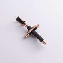 Men's Orthodox cross "Crucifixion. Save and Preserve" (in Ukrainian) made of ebony and gold p03473 Onyx