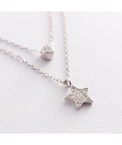 Silver necklace "Star" with cubic zirconia 181130 Onix 45