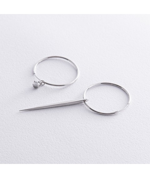 Silver earrings - rings "Asymmetry" 4853 Onyx