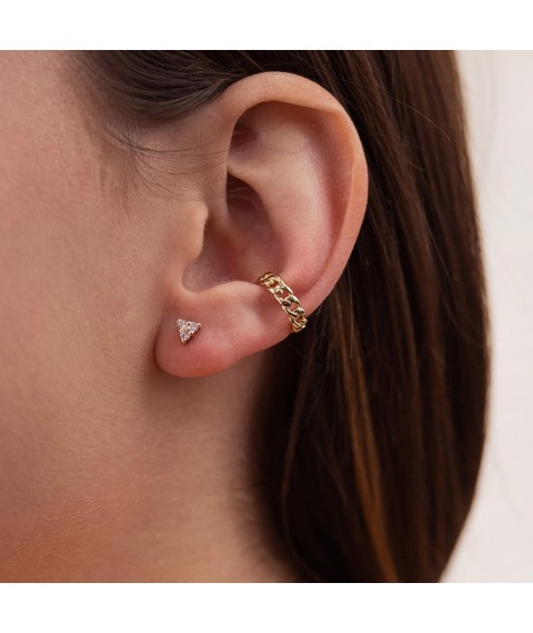 Gold earrings - studs "Triangles" with cubic zirconia s07700 Onyx