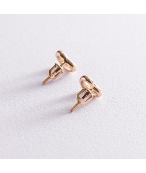 Earrings - studs "Hearts" in yellow gold s07575 Onyx