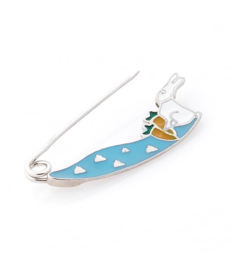Silver pin "Bunny with carrot" (enamel) 21033 Onyx