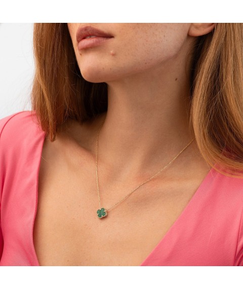 Necklace "Clover" in yellow gold (malachite) coll01660 Onix 45