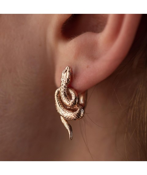 Gold earrings "Snakes" (white cubic zirconia) s08470 Onyx