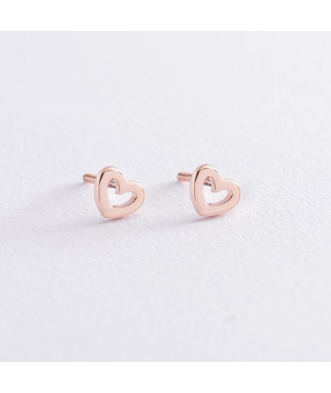 Gold stud earrings "Hearts" s06924 Onyx