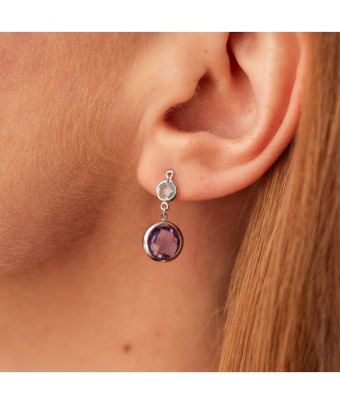 Gold earrings - studs (amethyst, topaz) s07335 Onyx