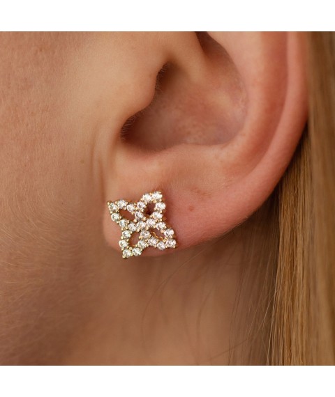 Earrings - studs "Clover" with cubic zirconia (yellow gold) s08621 Onyx