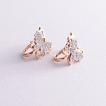 Gold earrings "Butterflies with cubic zirconia" s04402 Onyx