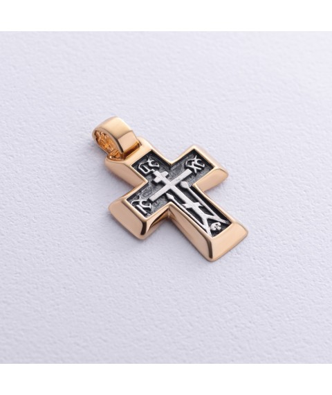 Срібний православний хрестик "Спаси і Збережи" з позолотою 131757 Онікс