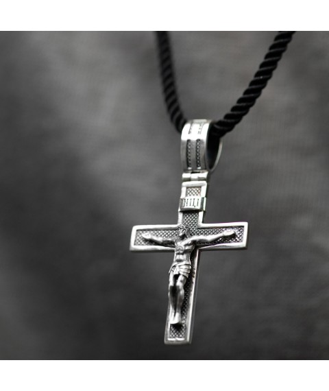Срібний хрест "Розп'яття. Спаси і Збережи" 1174 Онікс