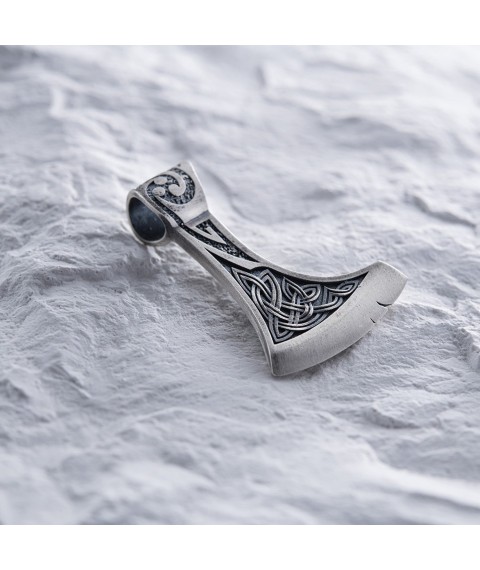 Срібний кулон "Сокира з Щитом Іггдрасіля, Кельтським амулетом Спокою" 7046 Онікс