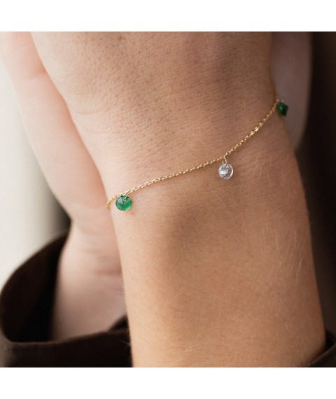 Bracelet in yellow gold (green and white cubic zirconia) b05138 Onyx 18