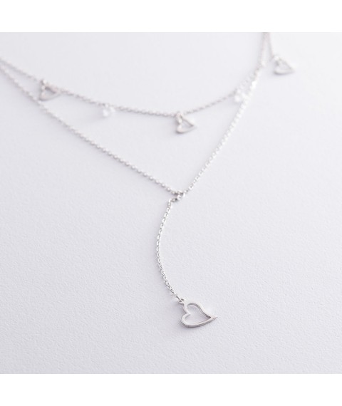 Silver necklace "Hearts" with cubic zirconia 18952 Onix 50