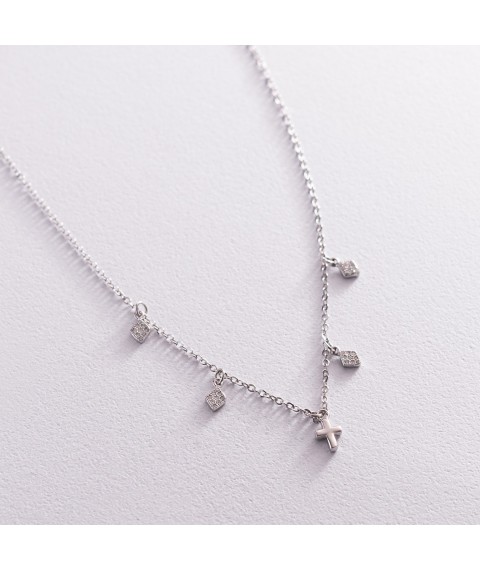 Silver necklace "Cross" with cubic zirconia 181176 Onix 39