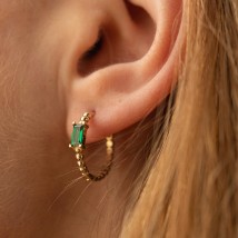 Золотые серьги - кольца "Аннабель" с зелеными фианитами с08500 Онікс
