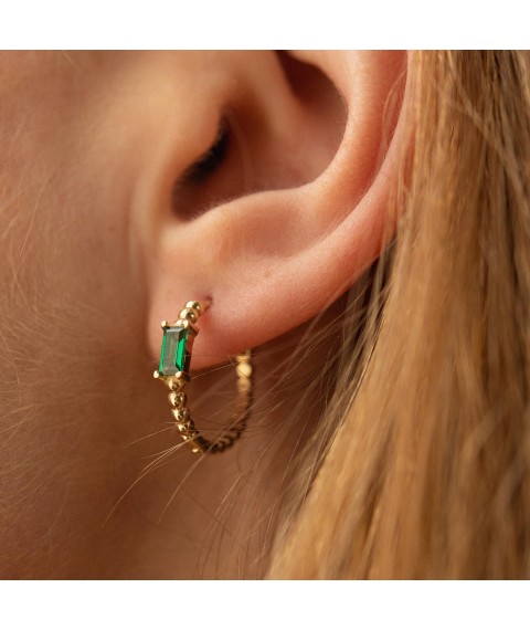 Gold earrings - rings "Annabelle" with green cubic zirconia s08500 Onyx