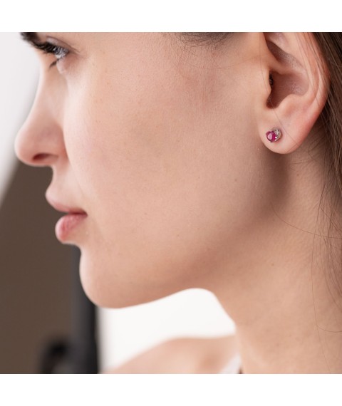 Silver earrings - studs with rubies 2619/9р-RUB Onyx