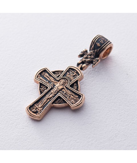 Золотой православный крест с чернением "Распятие. Рождество Христово" п02647 Оникс