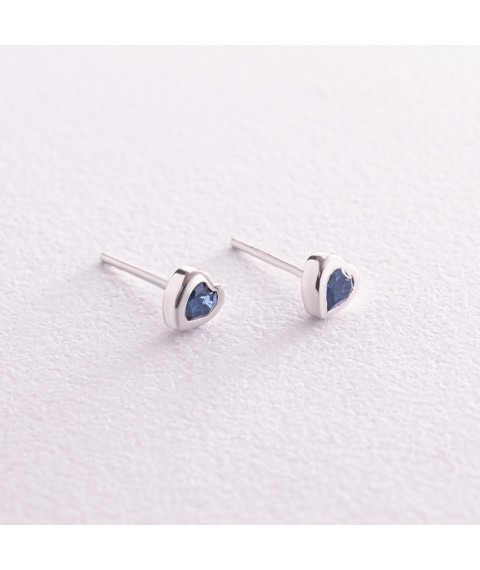 Gold earrings - studs "Hearts" with sapphires sb0414gl Onix