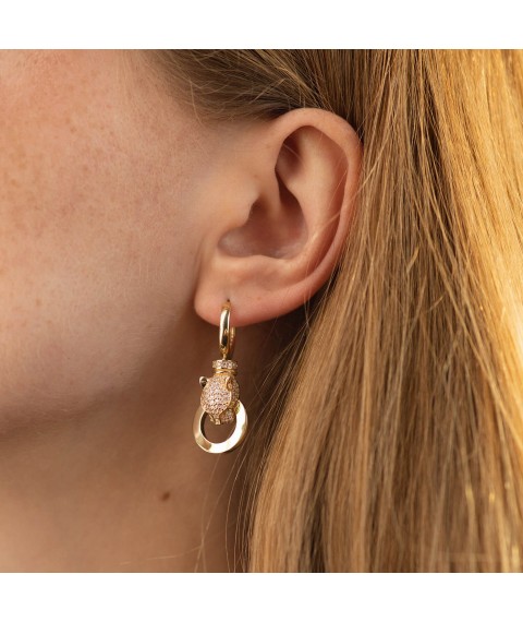 Earrings "Panther" in yellow gold (cubic zirconia) s04988 Onyx
