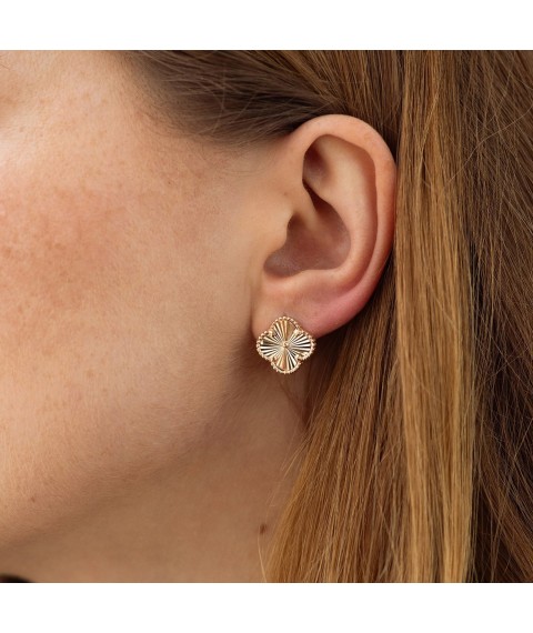 Earrings "Clover" in red gold s08851 Onyx