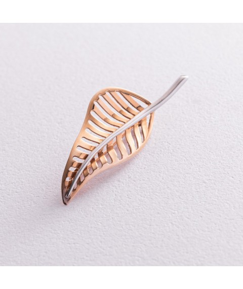 Gold brooch "Leaf" 00134 Onyx