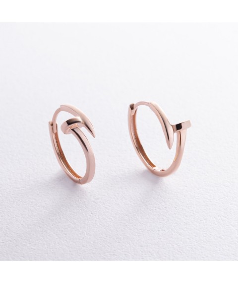 Earrings - rings "Nail" in red gold s08341 Onyx
