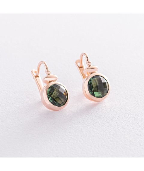 Gold earrings with green cubic zirconia s07406 Onyx
