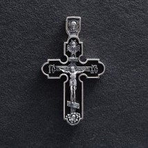 Мужской православный крест "Розп'яття. Спаси і Збережи" из эбенового дерева и серебра 1214 Онікс