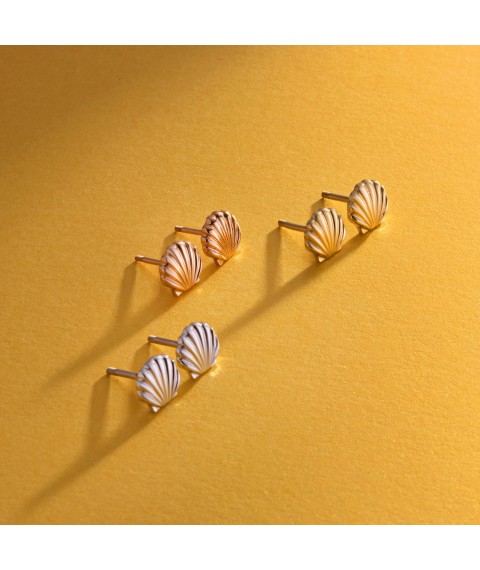 Earrings - studs "Shells" in red gold s08463 Onyx