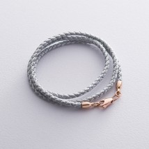 Шелковый серебряный шнурок с гладкой золотой застежкой (3мм) кол00936 Онікс  40