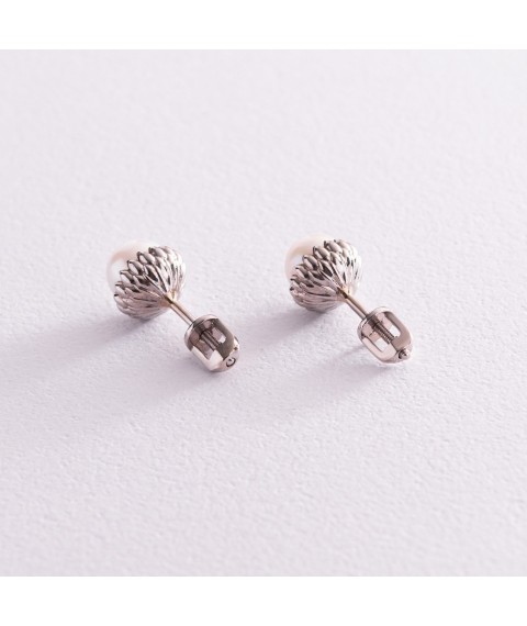 Gold earrings - studs with pearls s07660 Onyx