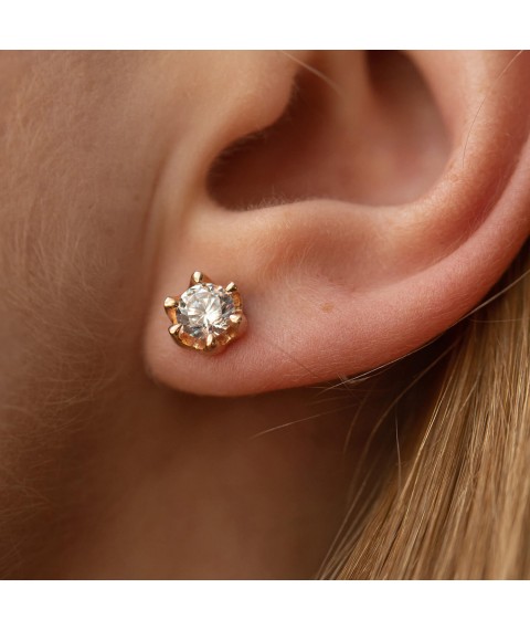 Gold earrings - studs with cubic zirconia s08174 Onyx
