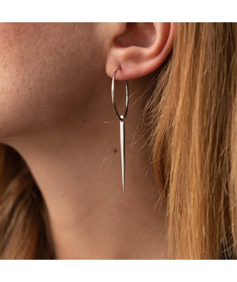 Silver earrings - rings "Asymmetry" 4853 Onyx
