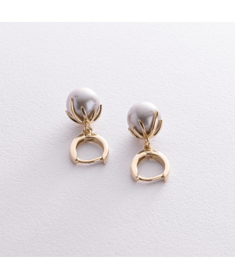 Earrings in yellow gold (cult. fresh pearls) s08591 Onyx